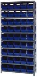 Quantum Storage - 45 Bin Store-More Shelf Bin System - 36 Inch Overall Width x 12 Inch Overall Depth x 75 Inch Overall Height, Blue Polypropylene Bins - Exact Tool & Supply