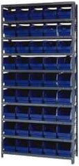 Quantum Storage - 45 Bin Store-More Shelf Bin System - 36 Inch Overall Width x 12 Inch Overall Depth x 75 Inch Overall Height, Blue Polypropylene Bins - Exact Tool & Supply
