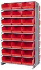 Quantum Storage - 48 Bin Store-More Sloped Shelving System - 36 Inch Overall Width x 24 Inch Overall Depth x 63-1/2 Inch Overall Height, Red Polypropylene Bins - Exact Tool & Supply