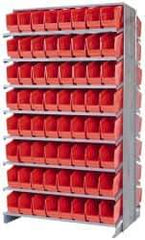 Quantum Storage - 128 Bin Store-More Sloped Shelving System - 36 Inch Overall Width x 24 Inch Overall Depth x 63-1/2 Inch Overall Height, Red Polypropylene Bins - Exact Tool & Supply