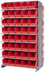 Quantum Storage - 80 Bin Store-More Sloped Shelving System - 36 Inch Overall Width x 24 Inch Overall Depth x 63-1/2 Inch Overall Height, Red Polypropylene Bins - Exact Tool & Supply