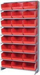 Quantum Storage - 24 Bin Store-More Sloped Shelving System - 36 Inch Overall Width x 12 Inch Overall Depth x 63-1/2 Inch Overall Height, Red Polypropylene Bins - Exact Tool & Supply