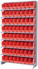 Quantum Storage - 64 Bin Store-More Sloped Shelving System - 36 Inch Overall Width x 12 Inch Overall Depth x 63-1/2 Inch Overall Height, Red Polypropylene Bins - Exact Tool & Supply
