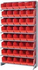 Quantum Storage - 40 Bin Store-More Sloped Shelving System - 36 Inch Overall Width x 12 Inch Overall Depth x 63-1/2 Inch Overall Height, Red Polypropylene Bins - Exact Tool & Supply