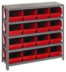 Quantum Storage - 16 Bin Store-More Shelf Bin System - 36 Inch Overall Width x 18 Inch Overall Depth x 39 Inch Overall Height, Red Polypropylene Bins - Exact Tool & Supply