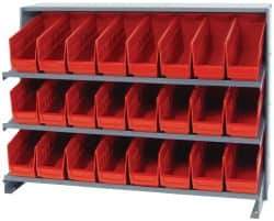 Quantum Storage - 24 Bin Store-More Sloped Shelving System - 36 Inch Overall Width x 12 Inch Overall Depth x 26-1/2 Inch Overall Height, Red Polypropylene Bins - Exact Tool & Supply