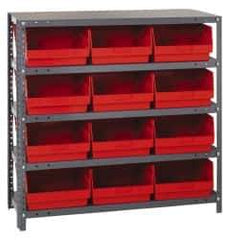 Quantum Storage - 12 Bin Store-More Shelf Bin System - 36 Inch Overall Width x 18 Inch Overall Depth x 39 Inch Overall Height, Red Polypropylene Bins - Exact Tool & Supply