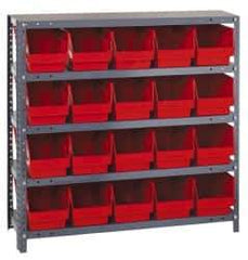 Quantum Storage - 20 Bin Store-More Shelf Bin System - 36 Inch Overall Width x 18 Inch Overall Depth x 39 Inch Overall Height, Red Polypropylene Bins - Exact Tool & Supply
