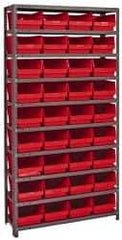 Quantum Storage - 36 Bin Store-More Shelf Bin System - 36 Inch Overall Width x 18 Inch Overall Depth x 75 Inch Overall Height, Red Polypropylene Bins - Exact Tool & Supply