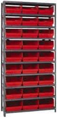 Quantum Storage - 27 Bin Store-More Shelf Bin System - 36 Inch Overall Width x 18 Inch Overall Depth x 75 Inch Overall Height, Red Polypropylene Bins - Exact Tool & Supply