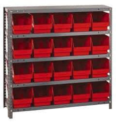 Quantum Storage - 20 Bin Store-More Shelf Bin System - 36 Inch Overall Width x 12 Inch Overall Depth x 39 Inch Overall Height, Red Polypropylene Bins - Exact Tool & Supply