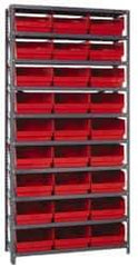 Quantum Storage - 27 Bin Store-More Shelf Bin System - 36 Inch Overall Width x 12 Inch Overall Depth x 75 Inch Overall Height, Red Polypropylene Bins - Exact Tool & Supply