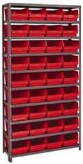 Quantum Storage - 36 Bin Store-More Shelf Bin System - 36 Inch Overall Width x 12 Inch Overall Depth x 75 Inch Overall Height, Red Polypropylene Bins - Exact Tool & Supply