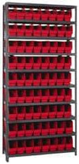 Quantum Storage - 72 Bin Store-More Shelf Bin System - 36 Inch Overall Width x 12 Inch Overall Depth x 75 Inch Overall Height, Red Polypropylene Bins - Exact Tool & Supply