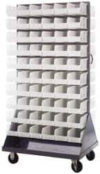 Quantum Storage - 120 Bin Mobile Louvered Rack with Ultra Bins - 36 Inch Overall Width x 25 Inch Overall Depth x 72 Inch Overall Height, Clear Tri-Clear Polypropylene Bins - Exact Tool & Supply