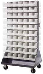 Quantum Storage - 120 Bin Mobile Louvered Rack with Ultra Bins - 36 Inch Overall Width x 25 Inch Overall Depth x 72 Inch Overall Height, Clear Tri-Clear Polypropylene Bins - Exact Tool & Supply