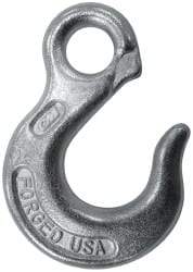 CM - 2,650 Lb Capacity, Chain Grade 30, Steel Eye Hook - 0.92" Hook Throat, 3.17" Reach, 3/4" Eye ID, 3/8" Chain Diam, 4.56" OAL, Heat Treated - Exact Tool & Supply