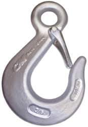 CM - Chain Grade 100, 15,000 Lbs. Load Limit Eye Sling Hook with Latch - 3-1/2 Inch Hook Throat, 6.88 Inch Reach, 1 Inch Eye Inside Diameter, 1/2 Inch Chain Diameter, 9.38 Inch Overall Length, 3/4 Inch Eye Thickness - Exact Tool & Supply