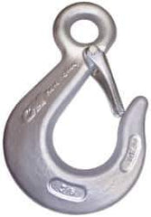 CM - Chain Grade 100, 15,000 Lbs. Load Limit Eye Sling Hook with Latch - 3-1/2 Inch Hook Throat, 6.88 Inch Reach, 1 Inch Eye Inside Diameter, 1/2 Inch Chain Diameter, 9.38 Inch Overall Length, 3/4 Inch Eye Thickness - Exact Tool & Supply