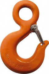 CM - Chain Grade 100, 8,800 Lbs. Load Limit Eye Rigging Hook with Latch - 1.19 Inch Hook Throat, 4.67 Inch Reach, 1-1/4 Inch Eye Inside Diameter, 3/8 Inch Chain Diameter, 6.55 Inch Overall Length, 0.63 Inch Eye Thickness - Exact Tool & Supply