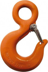CM - Chain Grade 100, 4,300 Lbs. Load Limit Eye Rigging Hook with Latch - 0.97 Inch Hook Throat, 3.66 Inch Reach, 0.88 Inch Eye Inside Diameter, 9/32 Inch Chain Diameter, 5.04 Inch Overall Length, 0.44 Inch Eye Thickness - Exact Tool & Supply