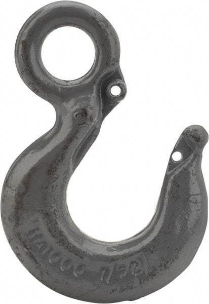CM - Chain Grade 100, 2,700 Lbs. Load Limit Eye Rigging Hook - 0.93 Inch Hook Throat, 3.13 Inch Reach, 3/4 Inch Eye Inside Diameter, 0.21875 Inch Chain Diameter, 4.37 Inch Overall Length, 0.38 Inch Eye Thickness - Exact Tool & Supply