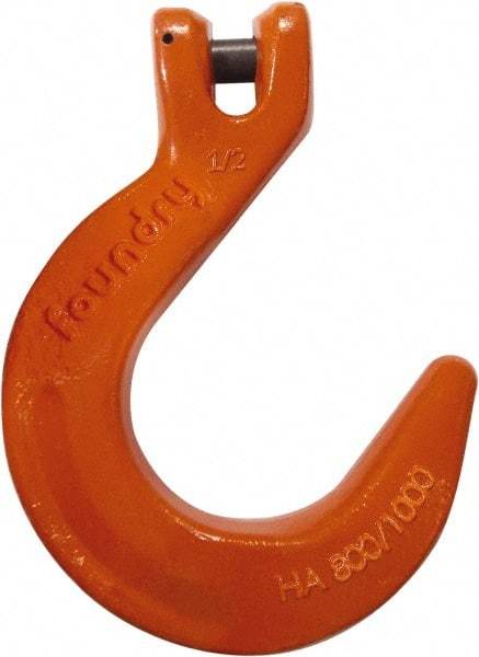 CM - 9/32 Inch Chain Diameter, Grade 100 Clevis Hook - 4,300 Lbs. Load Capacity, 0.35 Inch Inside Diameter, 0.357 Inch Pin Diameter, 2.55 Inch Hook Throat, 6.52 Inch Overall Length, 4.82 Inch Hook Width - Exact Tool & Supply