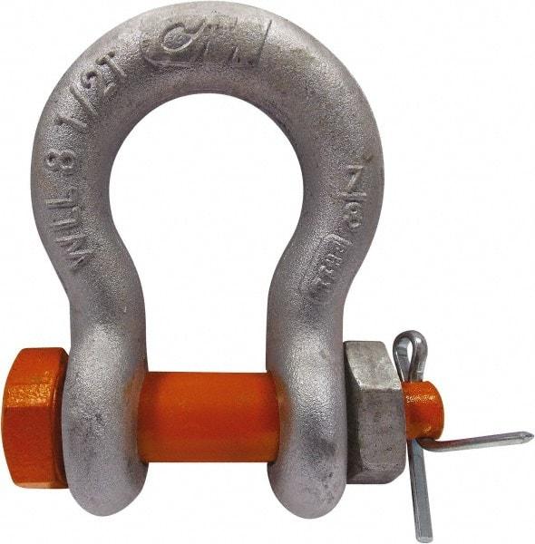 CM - 7/16" Nominal Chain Size, 2.6 Ton Alloy Steel Bolt Anchor Shackle - 19/32" Diam, 1/2" Pin Diam, 3/4" Wide Inside Jaw, 1-1/32" Inside Width - Exact Tool & Supply