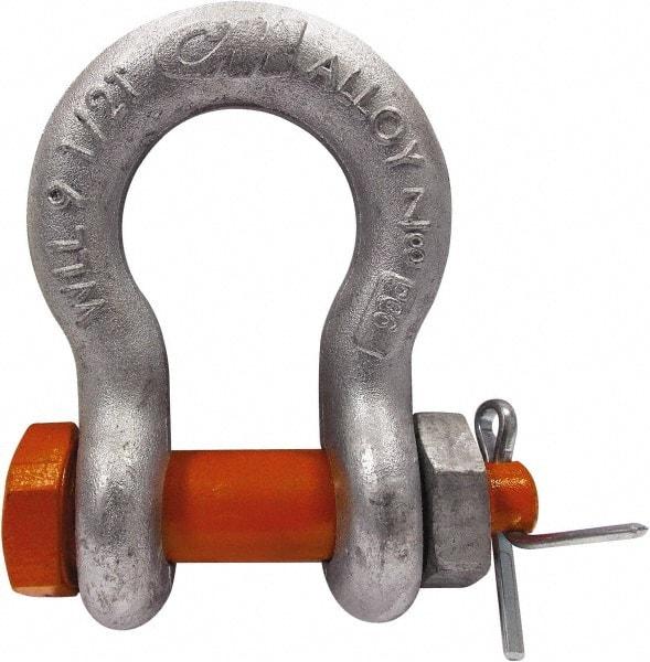CM - 1/4" Nominal Chain Size, 0.5 Ton Carbon Steel Bolt Anchor Shackle - 13/32" Diam, 9/32" Pin Diam, 15/32" Wide Inside Jaw, 3/4" Inside Width - Exact Tool & Supply
