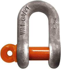 CM - 1/2" Nominal Chain Size, 2 Ton Carbon Steel Screw Chain Shackle - 23/32" Diam, 5/8" Pin Diam, 13/16" Wide Inside Jaw, 13/16" Inside Width - Exact Tool & Supply