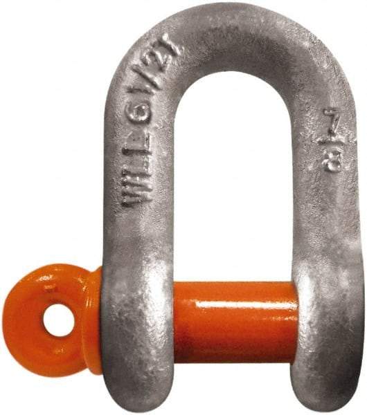 CM - 5/8" Nominal Chain Size, 3.25 Ton Carbon Steel Screw Chain Shackle - 27/32" Diam, 3/4" Pin Diam, 1-1/16" Wide Inside Jaw, 1-1/16" Inside Width - Exact Tool & Supply