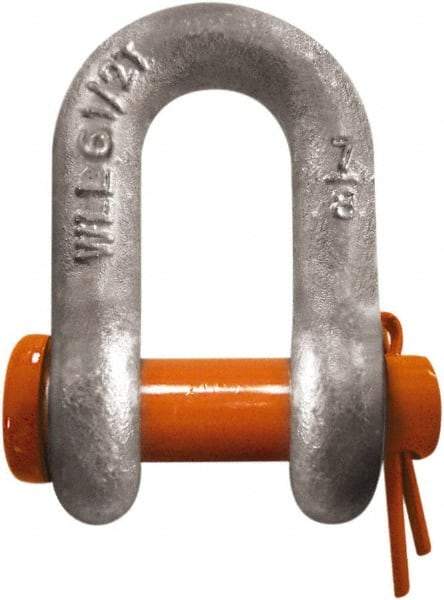 CM - 3/8" Nominal Chain Size, 1 Ton Carbon Steel Round Chain Shackle - 17/32" Diam, 7/16" Pin Diam, 21/32" Wide Inside Jaw, 21/32" Inside Width - Exact Tool & Supply