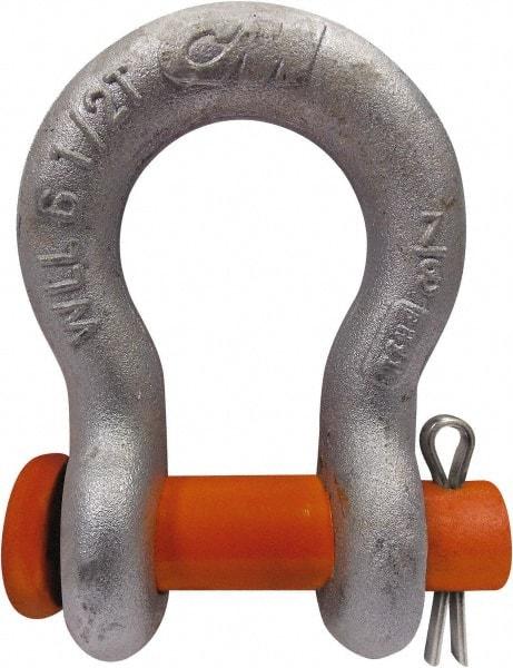 CM - 5/16" Nominal Chain Size, 0.75 Ton Carbon Steel Round Anchor Shackle - 15/32" Diam, 3/8" Pin Diam, 17/32" Wide Inside Jaw, 25/32" Inside Width - Exact Tool & Supply