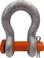 CM - 3/8" Nominal Chain Size, 1 Ton Carbon Steel Round Anchor Shackle - 17/32" Diam, 7/16" Pin Diam, 21/32" Wide Inside Jaw, 15/16" Inside Width - Exact Tool & Supply