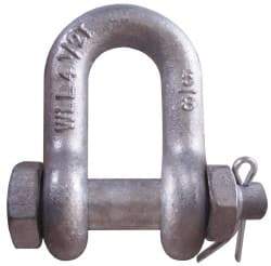 CM - 1/2" Nominal Chain Size, 2 Ton Carbon Steel Bolt Chain Shackle - 23/32" Diam, 5/8" Pin Diam, 13/16" Wide Inside Jaw, 13/16" Inside Width - Exact Tool & Supply