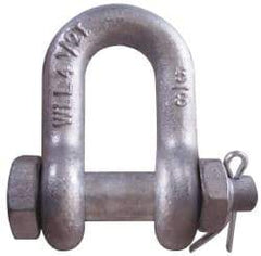 CM - 3/8" Nominal Chain Size, 1 Ton Carbon Steel Bolt Chain Shackle - 17/32" Diam, 7/16" Pin Diam, 21/32" Wide Inside Jaw, 21/32" Inside Width - Exact Tool & Supply