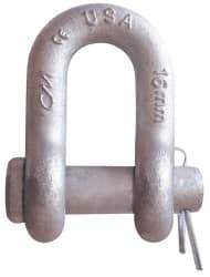 CM - 3/8" Nominal Chain Size, 1.5 Ton Carbon Steel Round Chain Shackle - 17/32" Diam, 7/16" Pin Diam, 21/32" Wide Inside Jaw, 21/32" Inside Width - Exact Tool & Supply