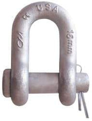 CM - 1/2" Nominal Chain Size, 3 Ton Carbon Steel Round Chain Shackle - 23/32" Diam, 5/8" Pin Diam, 13/16" Wide Inside Jaw, 13/16" Inside Width - Exact Tool & Supply