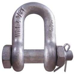 CM - 1/2" Nominal Chain Size, 3 Ton Carbon Steel Bolt Chain Shackle - 23/32" Diam, 5/8" Pin Diam, 13/16" Wide Inside Jaw, 13/16" Inside Width - Exact Tool & Supply