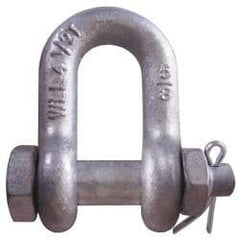 CM - 5/8" Nominal Chain Size, 4.5 Ton Carbon Steel Bolt Chain Shackle - 27/32" Diam, 3/4" Pin Diam, 1-1/16" Wide Inside Jaw, 1-1/16" Inside Width - Exact Tool & Supply