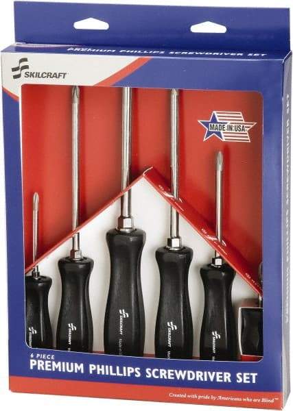 Ability One - 6 Piece Phillips Screwdriver Set - Bit Sizes: Philips #1 to #4 - Exact Tool & Supply