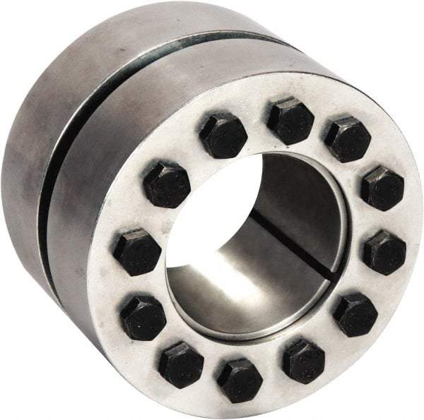 Climax Metal Products - M10 Thread, 2-9/16" Bore Diam, 148mm OD, Shaft Locking Device - 12 Screws, 76,772 Lb Axial Load, 5.826" OAW, 3.15" Thrust Ring Width, 8,197 Ft/Lb Max Torque - Exact Tool & Supply