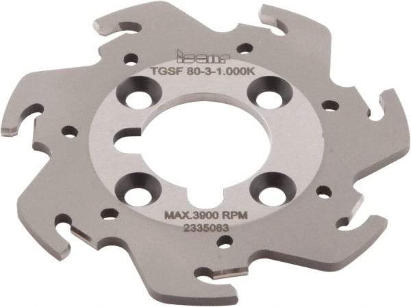 Iscar - Arbor Hole Connection, 0.118" Cutting Width, 0.63" Depth of Cut, 0.098" Cutter Diam, 1" Hole Diam, 7 Tooth Indexable Slotting Cutter - TGSF Toolholder, TAG N3 Insert - Exact Tool & Supply