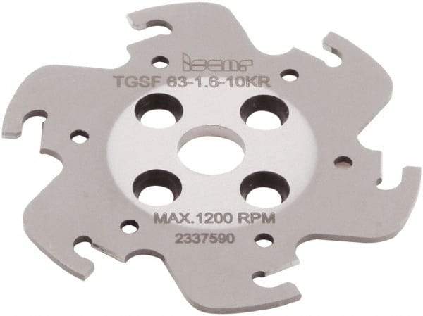 Iscar - Arbor Hole Connection, 1/16" Cutting Width, 0.591" Depth of Cut, 63mm Cutter Diam, 0.3937" Hole Diam, 6 Tooth Indexable Slotting Cutter - TGSF Toolholder, TAG N-A, TAG N-C/W/M, TAG N-J/JS/JT, TAG N-LF, TAG N-MF, TAG N-UT Insert - Exact Tool & Supply