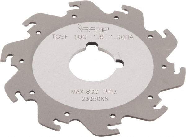 Iscar - Arbor Hole Connection, 1/16" Cutting Width, 1.181" Depth of Cut, 3-15/16" Cutter Diam, 1" Hole Diam, 10 Tooth Indexable Slotting Cutter - TGSF Toolholder, TAG N-A, TAG N-C/W/M, TAG N-J/JS/JT, TAG N-LF, TAG N-MF, TAG N-UT Insert - Exact Tool & Supply
