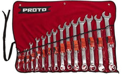 Proto - 15 Piece, 7mm to 32mm, 12 Point Tethered Combination Wrench Set - Metric Measurement Standard, Satin Chrome Finish, Comes in Nylon Roll - Exact Tool & Supply
