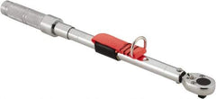 Proto - 3/8" Drive Micrometer Ratchet Head Tethered Torque Wrench - 20 Ft/Lb to 100 Ft/Lb Torque, 17" OAL, 1/2 Ft/Lb Graduation, Pear Head - Exact Tool & Supply