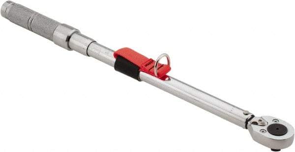 Proto - 1/2" Drive Micrometer Ratchet Head Tethered Torque Wrench - 40 N/m to 200 N/m Torque, 21-1/2" OAL, 1 N/m Graduation, Pear Head - Exact Tool & Supply