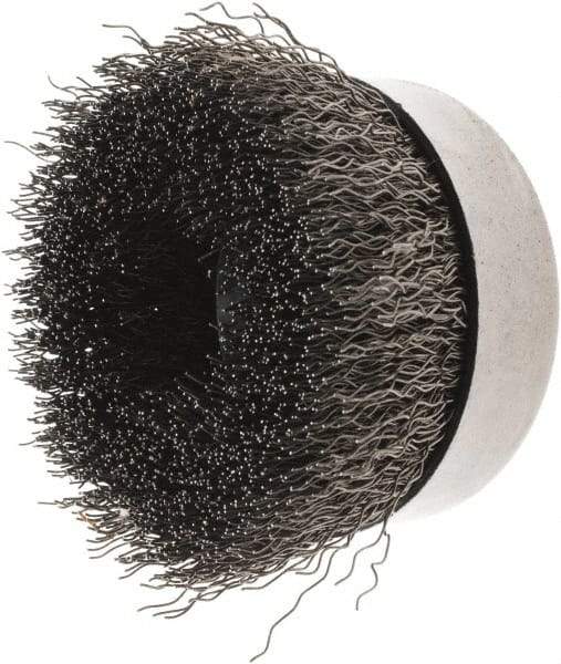 Weiler - 4" Diam, 5/8-11 Threaded Arbor, Steel Fill Cup Brush - 0.02 Wire Diam, 1-3/8" Trim Length, 9,000 Max RPM - Exact Tool & Supply