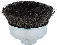 Weiler - 3" Diam, 5/8-11 Threaded Arbor, Steel Fill Cup Brush - 0.014 Wire Diam, 7/8" Trim Length, 14,000 Max RPM - Exact Tool & Supply